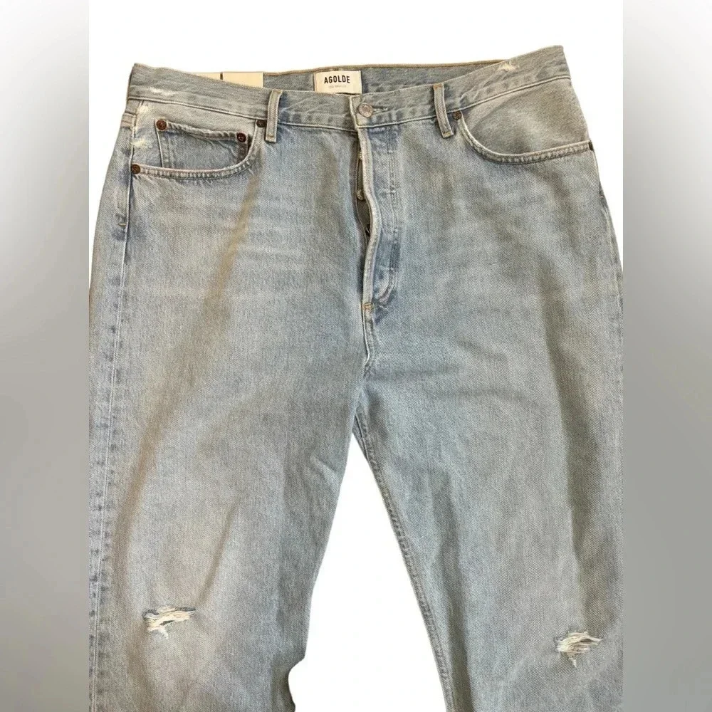 NWT Agolde 90s High Rise Pinch Button Fly Waist Jeans in Flashback Blue Size 33